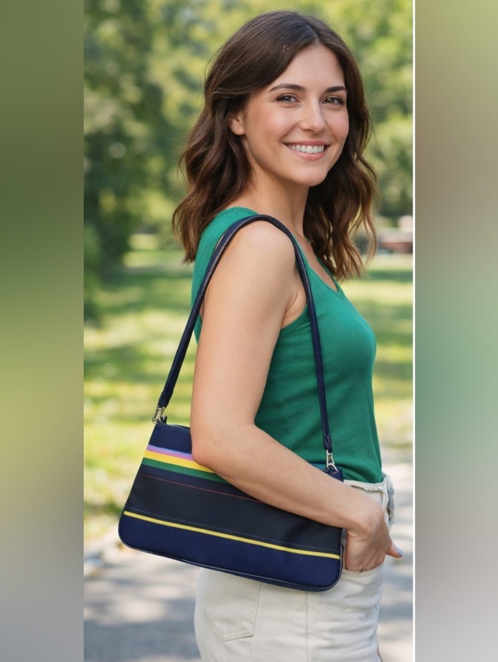 Colorful Striped Shoulder Baguette Bag